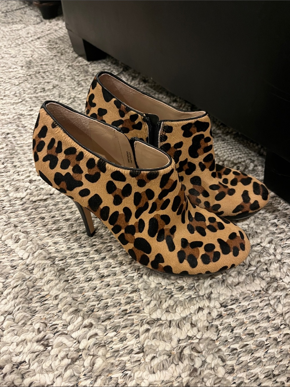 Via Spiga Leopard Print Ankle Booties in Tan and Black